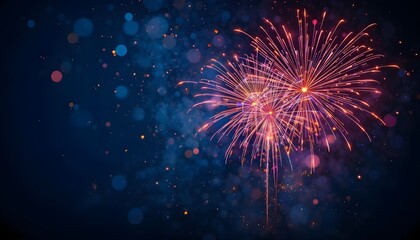Colorful New Year&rsquo;s Eve Fireworks on Dark Blue Background with Sparkling Light Effects