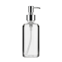 Fototapeta premium A clear glass soap dispenser with a silver pump on a white background. isolated on transparent background