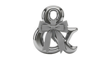 A shiny silver gift charm with a bow on transparent background
