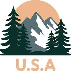 Fototapeta premium Mountain Landscape with Trees and Sunset U S A nature