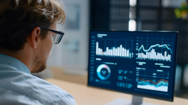 Over the Shoulder View of Executive Analyzing Performance Metrics