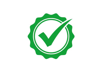 Green checkmark seal with a circular border ideal for approvals on transparent background