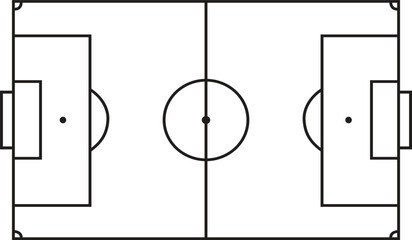 Soccer Field Pitch Diagram - Top View Minimalist Black Outline Football Field Layout for Sports Strategy and Game Tactics Vector Illustration