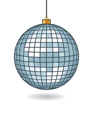 Shimmering, mirrored disco ball hanging from a string