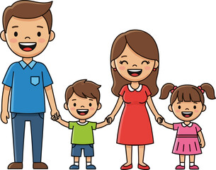 happy family of four standing together.