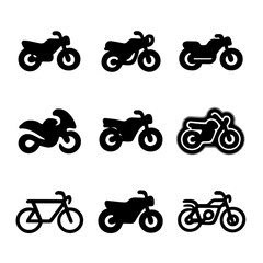 Naklejka premium Collection of motorcycle and bicycle silhouette icons in black and white grid