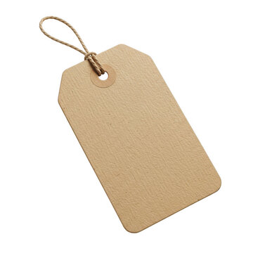 A brown paper tag with a string attached, ready for labeling or gift wrapping. isolated on transparent background
