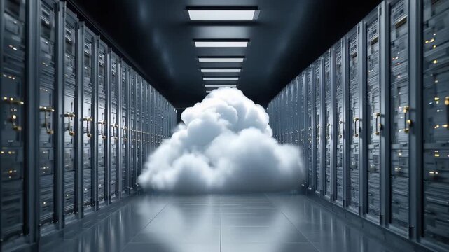 Cloud based file storage and secure data backup system in a modern server room with digital technology and efficient infrastructure