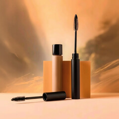 Obraz premium Minimalist Cosmetic Products Set on Warm Background
