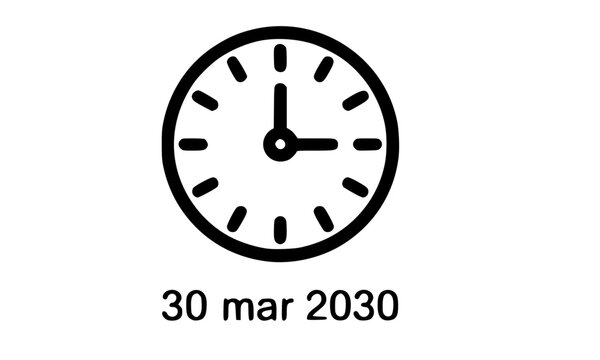  Clock icon with calendar date March 30 2030 for appointment schedule reminder deadline time management business meeting planning event timestamp simple minimalist design