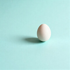 White Easter egg on pastel blue background for festive decoration  