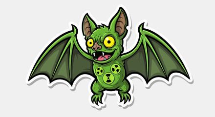Obraz premium Cartoon Green Bat Flying.