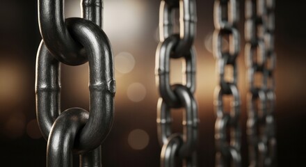 Naklejka premium Close-Up of Metal Chains. Concept featuring chains, metal, close-up, industrial, strength.