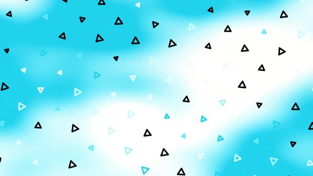 Turquoise background with white and black triangles scattered across, a hazy, abstract design