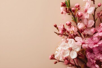 Obraz premium Pink cherry blossom branches blooming on spring background
