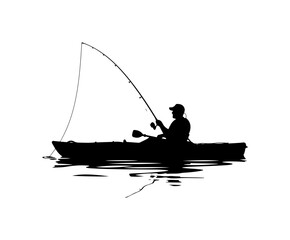 Silhouette Man Fishing in Canoe