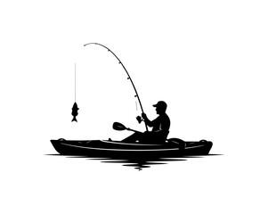 Silhouette Fisherman in a Canoe