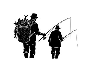 Two Fishermen with Catch and Fishing Rod