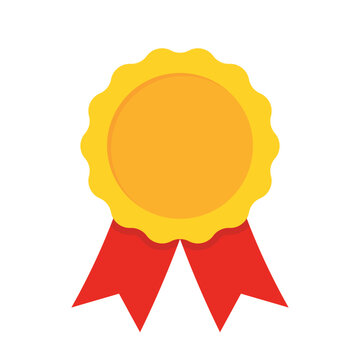 Cute medal badge with red ribbon icon vector illustration for award