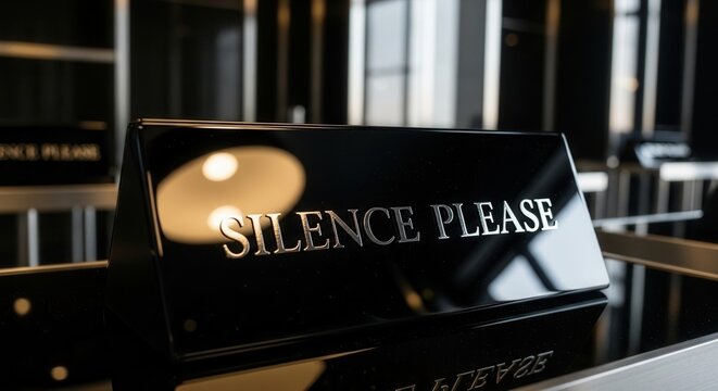 Elegant Black Sign Requests Silence in a Modern, Sophisticated and Professional Setting