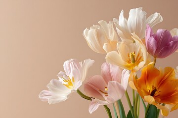 Obraz premium Pastel colored tulips blooming in spring bouquet