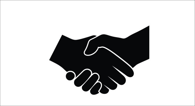 Black silhouette of two hands firmly shaking in a gesture of agreement