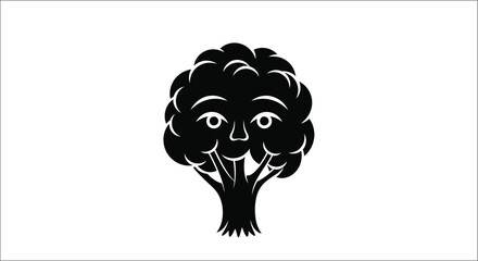 Fototapeta premium A black silhouette of a tree with a human face incorporated into its design