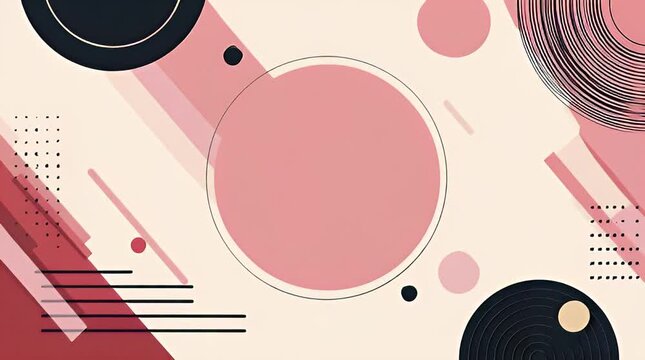 Animated geometric shapes in motion, showcasing dynamic patterns and circular forms in a modern digital environment from a frontal viewpoint.