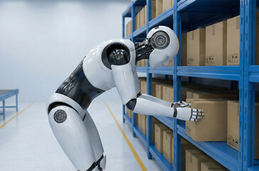 倉庫で作業をする人型ロボット