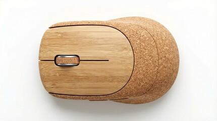 Bamboo computer mouse with cork grip isolated on white background