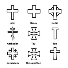 Obraz premium Variety of cross styles: latin, greek, celtic, orthodox, tau, jerusalem