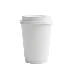 A white disposable coffee cup with a lid on a plain background isolated on transparent background