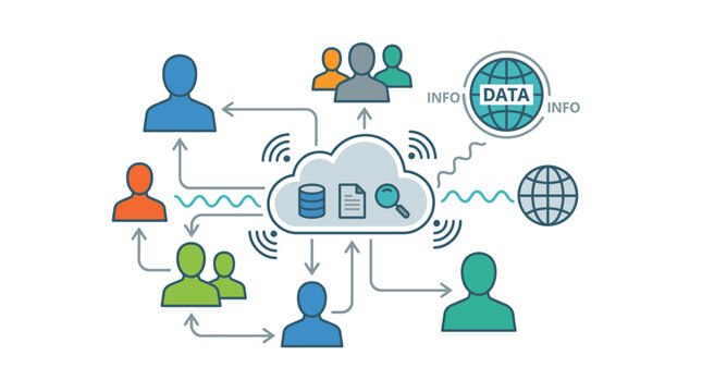 Connecting People Cloud Data Information Digitally d flat vector isolated white background