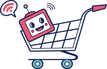AI Shopping Cart with Smart Assistant for Personalized Recommendations, Intelligent E-Commerce, Automated Buying and Digital Retail Icon