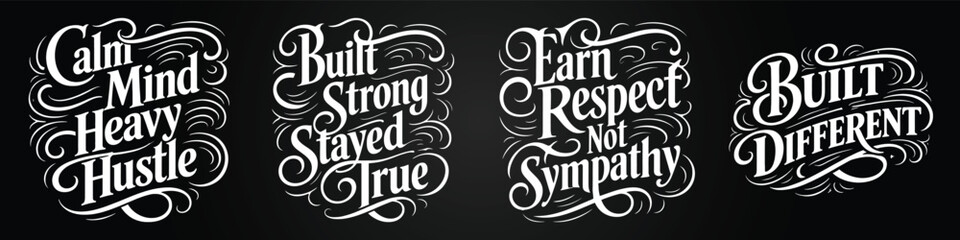 Vintage retro black-and-white typography illustration with elegant script lettering and motivational quote style, perfect for t-shirt prints, posters, badges, and creative graphic design projects.