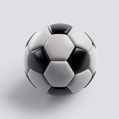 Realistic close-up of a classic black and white soccer ball with shadow on a white background