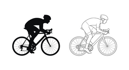 Obraz premium Two cyclists in profile one dark and one light riding bicycles