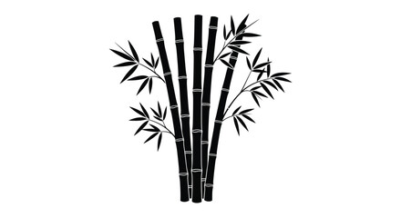 Simple black and white illustration of a bamboo plant with leaves © Tm Studio
