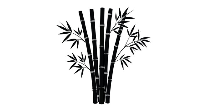 Simple black and white illustration of a bamboo plant with leaves