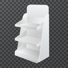 White empty long gondola shelf with shelves for products on a white background © AKHMADFAIZUL