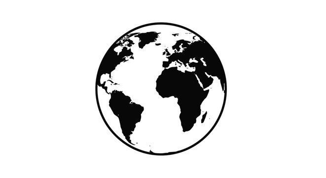 A simple black and white illustration depicting the earth and its continents