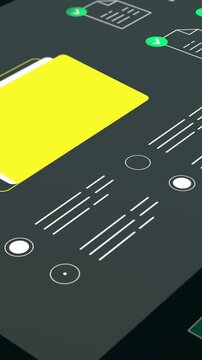 Detailed view of a large yellow digital folder icon on a professional management interface with floating document modules.