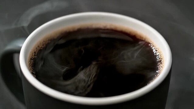 Macro Shot of Hot Coffee in Black Mug
