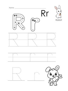 Alphabet tracing and coloring worksheet, letter &ldquo;R&rdquo;, uppercase and lowercase