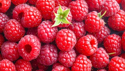 A vibrant close-up of numerous ripe red raspberries