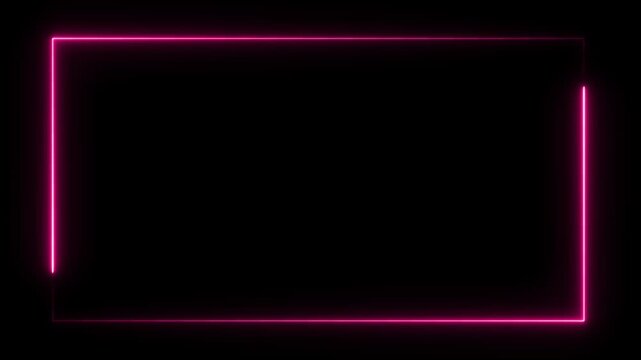 Vibrant hot pink neon frame animation on black background. Stylish glowing border overlay perfect for fashion promos, party intros and seamless 4K drag and drop video editing.