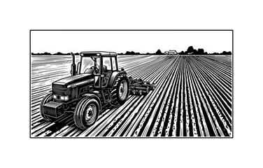 Modern Tractor Plowing Agricultural Field