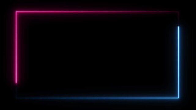 Minimal blue and pink neon corner frame animation on black background. Clean glowing border overlay ideal for YouTube intros, streaming layouts and seamless 4K video edits.