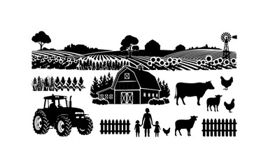 Rustic Farm Life and Agriculture Vector Illustration