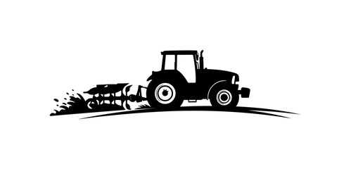 Modern Agricultural Tractor Plowing Field Vector Illustration